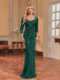 Luxury Evening Dress Women Half Sleeve Mermaid Formal Sequin Prom Maxi Dress Elegant Wedding Party Cocktail Graduation Gown