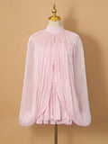 Chic Birthday Party Pink Pleates Ruffled Mini Dress for Women Strapless Design Shiny Fabric with Smock for Stylish Outings