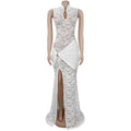 Sexy Women Lace Hollow Out Sleeveless Ruched High Split Maxi Long Dress 2026 Party Trendy Birthday Vacation Party Dresses