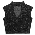Sexy Mesh Rhinestone Bodycon 2 Pieces Set for Woman Outfits Solid Round Neck Sleeveless Crop Top + Skirt Female Clubwear