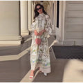 Vintage Women's Printed Long Dresses Loose O-neck Flared Half Sleeve Big Hem Wide Female Dresses 2026 Summer Lady Elegant Robes