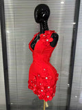 Women Sexy Sleeveless V-Neck Florals Bodycon Mini Bandage Dress Celebrate Cocktail Celebrity Red Carpet Birthday Outfit