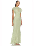 Elegant Lace Long Dress Women's Flying Sleeve Bodycon 2-piece Dress Evening Party Cocktail Female Winter Autumn