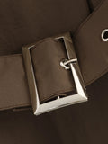 Casual Daily Wear Coffee Trench Coat for Women Stand Collar Buttons Design Belt Accent Oversized for Street Style