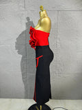 Luxury Elegant Orange Pink Strapless Bodycon Midi Dress Women Sexy 3D Floral Applique Outfit Date Night Party Costum