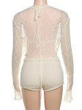 Sexy See Through 3 Piece Set Women Halter Bra+Swing Collar Flared Sleeve T-Shirts+Skinny Shorts Fashion Elegant Set