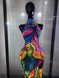 Colorful Rhinestones Print Women Sexy Off the Shoulder Mesh See Through Bodycon Long Dress Nightclub Party Performance Costumes