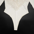 Women 2026 Fall Deep V Neck Furry Cuff Long Sleeve Short Jumpsuit Slim Fit Romper Shorts For Nightclub Date Evening Party Wear