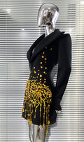 Luxury Rhinestone Sequin Pearl Glam Low Cut Suit Dress Women's Fashion Party Performance Evening Gown Vestidos De Ocasião Formal