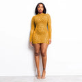 Women Sexy Long Sleeve Diamond Mesh Bodycon Night Out Dress Birthday Party Costume Bar Nightclub Stage Performance Clothing