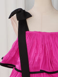 Hit Color Ruffles Cake Maxi Dress for Women Square Collar Off The Shoulder Spliced Bow Evening Temperament Dresses Female