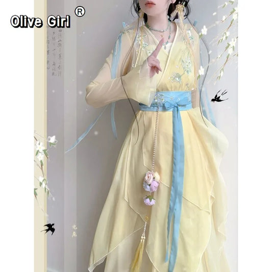 Olive Girl Beige Hanfu Dress 2026 S-L XS-3XL Plus Size Hanfu Chinese Dress Traditional Chinese Clothing Chinese Heritage Fashion Women