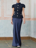 Elegant Women'S Set With Woolen Top And Satin Long Skirt Suit Two Piece Set With Female Outfit Style 2025
