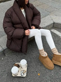 Solid Casual Basics Down Jacket for Women V Neck Long Sleeve Tunic Patchwork Sashes Slimming Elegant Coat Female