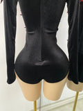 Women Sexy Sparkly Crystals 3D Sequined Stars Velvet Long Sleeve Bodysuit Nightclub Performance Dance Costume Singer Stage Wear