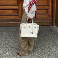 American Retro Plaid Trousers for Women High Waist Spliced Pockets Casual Oversized Lantern Wide Leg Pants Female