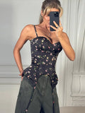 Sexy Women's Printed Fishbone Sling Top Slim Sleeveless Waist Cinched Strap Vest 2026 Summer Lady Holiday All-match Tops