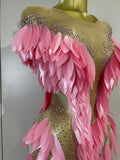 Women Elegant Pink Pearl Transparent Mesh Long Dress Evening Party Birthday Wedding Gown Red Carpet Celebrity Sexy Stage Outfit