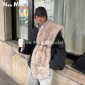 Iconic Chic Gray Gradient Fox Fur Snuggle Shawl Scarf Women Winter 2026 Fluffy Fox Fur Collar Scarves Girls Neck Warmer