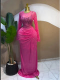 Women Long Sleeve Stacked Mesh with Lining Bodycon Cocktail Long Dress  Autumn Evening Birthday Sexy Party Dresses