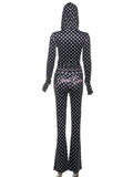 Polka Dot Letter Print 2 Piece Set Woman Tracksuit Trend Sexy Hooded Jacket+Pants Skinny Stretch Matching Streetwear