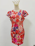 Colorblock Patchwork Flower Embroidery Dresses for Women O Neck Short Sleeve High Waist Bodycon Applique Style Dress Female