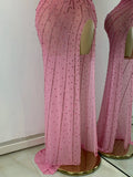 Luxury Rhinestones Pink Elegant Princess Long Dress Design Women Sexy Mesh Split Backless See Through Dresses For Special Events