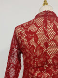 Solid Slimming Spliced Lace Fashion Dresses for Women Round Neck Long Sleeves Patchwork Hollow Out Dress Female New