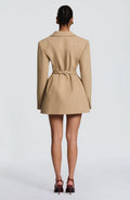 Women Shiny Khaki Blazer Mini Dress V Neck Double Breasted Long Sleeve Slim Waist Formal Cocktail Prom 2026 New Chic Hot Gowns