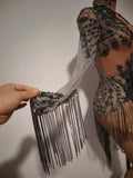 Luxury Sparkly Rhinestones Tassel Sexy See-Through Dress Women Latin Dance Outfits Bars Nightclub Party Perform Stage Costume