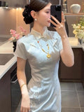 Olive Girl Blue Embroidered Qipao for Ren Faire 2026 Garden Wedding Fairycore Photoshoot Everyday Wear S-XXL XS-3XL Plus Size Embroidered Dramatic Silhouette Romantic Garden Party Editorial Not Costume Chinese Heritage Fashion Women