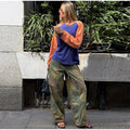 Printed Women Pants Belted Wide Leg Trousers Drawstring Waist Wide Leg Pants Loose Jogger Pants Casual Camouflage Long Pants