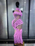 Purple Color Women Sleeveless Sexy Ruffles Mesh See Through Bodycon Long Dress Red Carpet Celebrate Show Girls' Performance Wear
