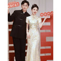 New Chinese Style Dresses Elegant Mermaid Cheongsams Embroider Phoenix Mesh Sequins Qipao Bridal Wedding Dress Luxury Vestidos