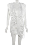 Sexy Blue Hollow-out Pleated Mini Dress Women Deep V-neck Sleeveless Backless Bodycon Vestidos 2026 New Lady Vacation Party Gown