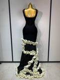 Women Black Sleeveless Ruffles Patchwork Maxi Bandage Dress 2025 Celebrity Elegant Evening Party Gowns Fashion Show Outfit