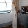 Elegant White Turtleneck Long Dress Sexy Women's Casual Pleated Slit Maxi Dresses Evening Party Prom Black Summer Holiday 2026