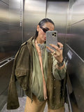 Green Ruched Puffer Jackets for Women Puffy Oversized Jacket for Woman Coats Demi-season Jacket for Women New in Outerwears 2026