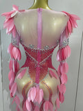 Luxury Sparkly Rhinestones Pearl Leaves Sexy Mesh Long Dress Women Celebrate Party Birthday Wedding Dress Nightclub Stage Outfit
