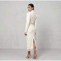 White Ruffle Stand Collar Peplum Skirt Set Romantic High Neck Long Sleeve Slim Co-ord 2026 Spring Wedding Dating Party Outfit