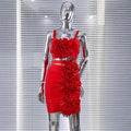 Summer 3D Bud Glam Hollow Red Suspender Dress Fashion Hot Party Performance Evening Gown Show Costumes Abito Da Cerimonia Donna