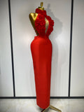 2025 New Women Sexy Halter Hollow Out Flowers Bodycon Bandage Dress Red Backless Elegant Party Luxury Birthday Wedding Dresses