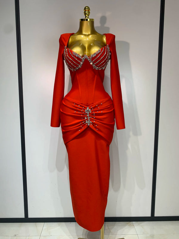 Women Sexy Luxury Sparkly Diamond Bandage Long Sleeve Bodycon Dress 2025 Celebrity Elegant Evening Club Pary Birthday Dresses