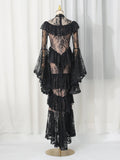 Retro Luxurious Wedding Dress for Women Stand Collar Flare Sleeve Spliced Ruffles Irregular Hem Party Long Dresses Female