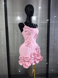 5 Colors Women Sexy Strap O-Neck Shining Flowers Bodycon Mini Bandage Dress Birthday Photoshoot Celebrate Cocktail Outfit