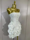 Elegant Cute Pearl Beaded Flower Sexy Strapless Bodycon Mini Bandage Dress Celebrate Eveing Party Birthday Cocktail Wedding Wear