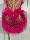 Sexy Strapless Mesh See-Through Mini Dress Women Eveing Party Sparkly Rhinestone Birthday Singer DJ Nightclub Bar Stage Costume
