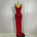 Sexy Luxury Sparkly Diamonds Mirror Sequins Mesh Transparent Long Dress Women Evening Birthday Party Nightclub Bar Stage Costume