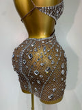 New Arrival Women Sexy Backless Hollow Out Diamond Evening Prom Gown Birthday Luxury Celebrate Stage Nightclub Outfit