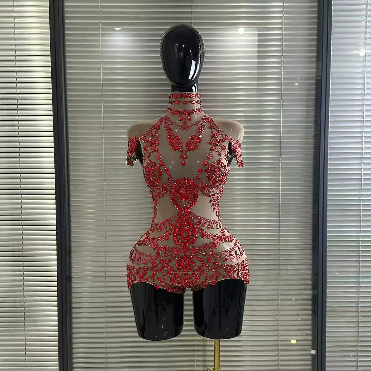 Sparkly Rhinestones Bodysuit Women Sexy Mesh Transparent Party Leotard Performance Costume  Singer Show Stage Wear